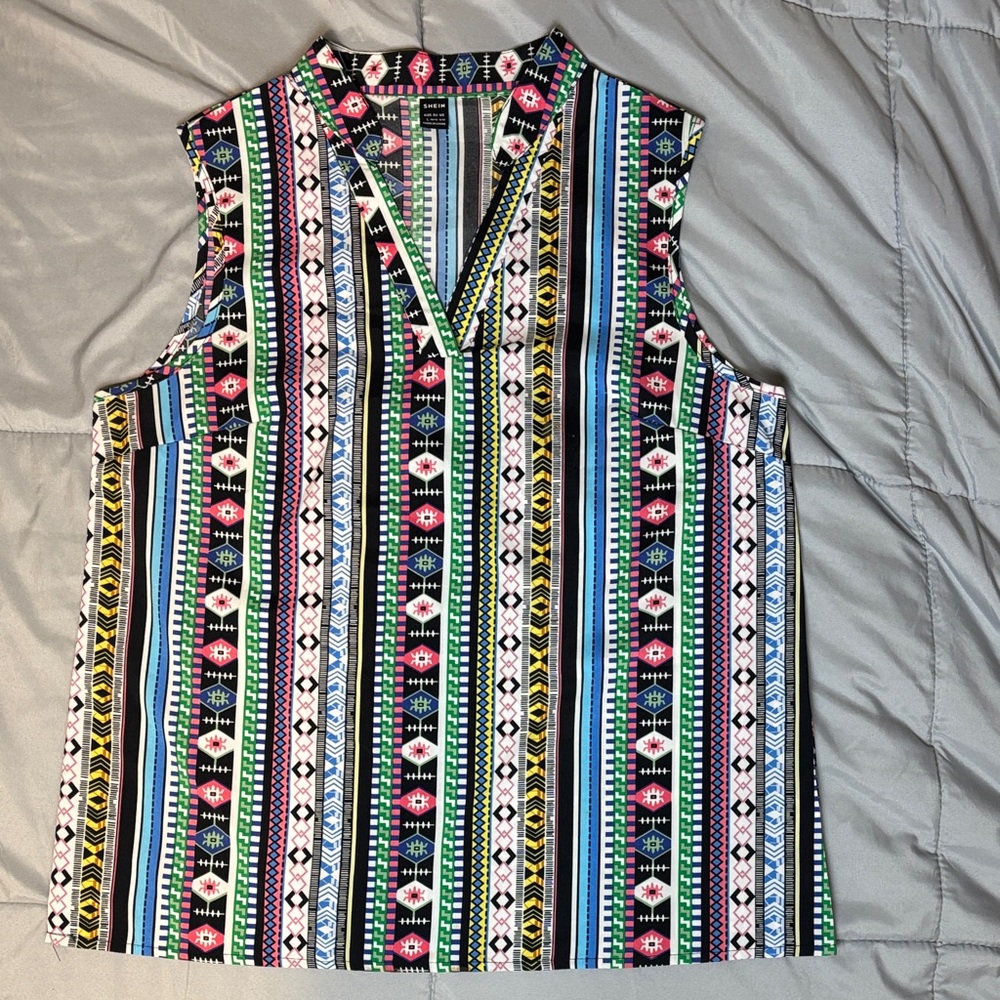 SHEIN Colorful Striped Sleeveless V-Neck Blouse